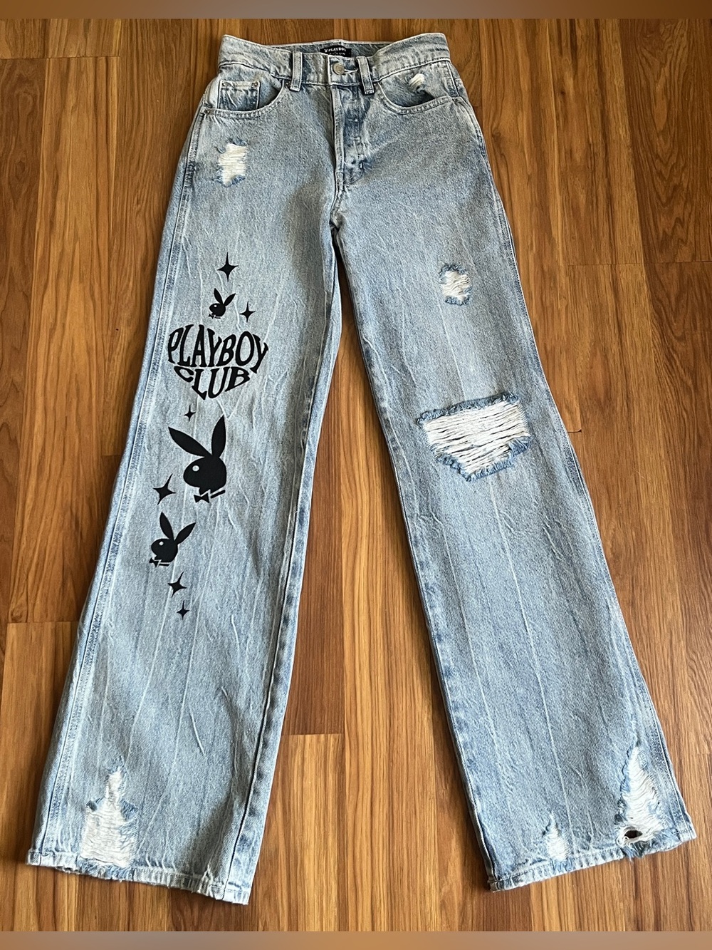 Playboy × PacSun Distressed Baggy Wide Leg Jeans Light Wash Size 23